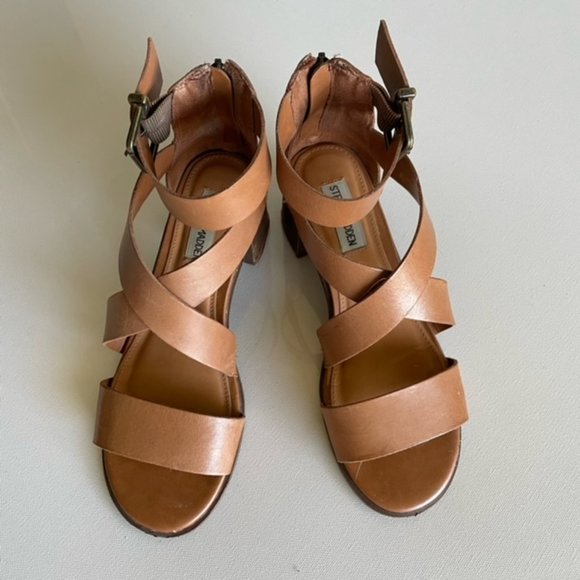 Steve Madden Raeleen Ankle Strap Criss Cross Block Heels in Cognac, size 6.5 - Picture 2 of 12
